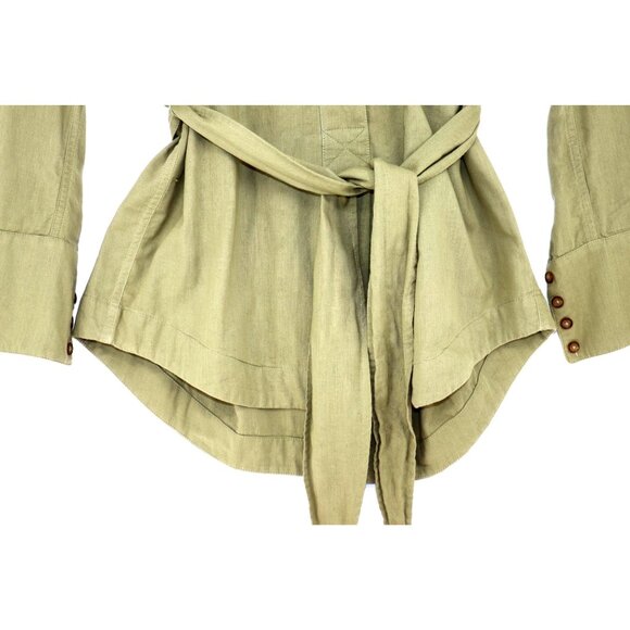 Free People Button-Down Blouse Belted Waist Long Sleeves XS Vintage Cottagecore - Picture 6 of 9